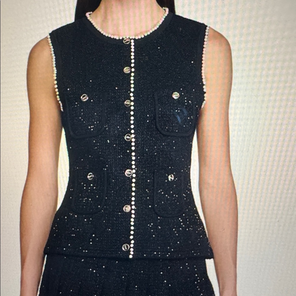 Sandro embellished tweed vest top sz M - Picture 6 of 7